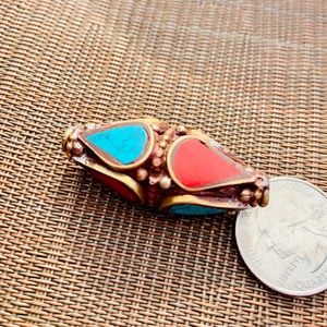 Large Tibet/Nepalese Bead with Blue and red stone.